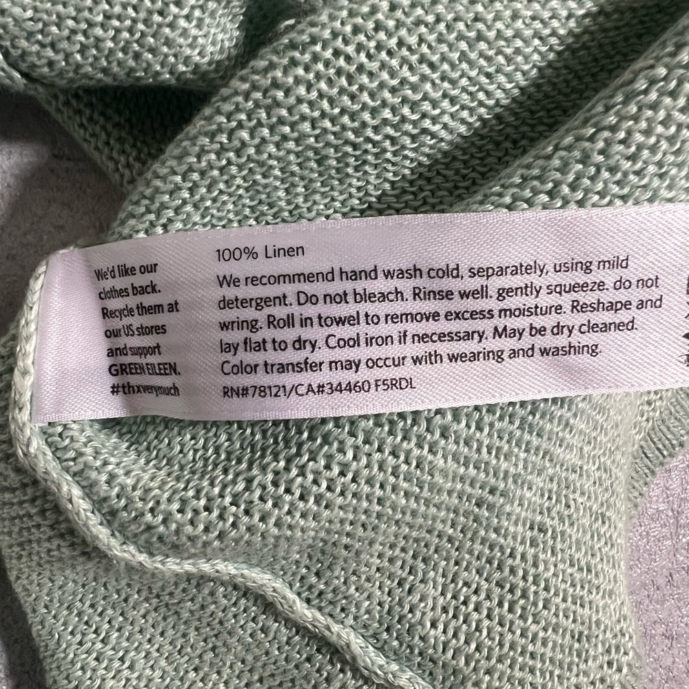 Eileen Fisher Top Womens Absinthe Linen Jersey Long Sleeve Crew Neck PM - Picture 8 of 8